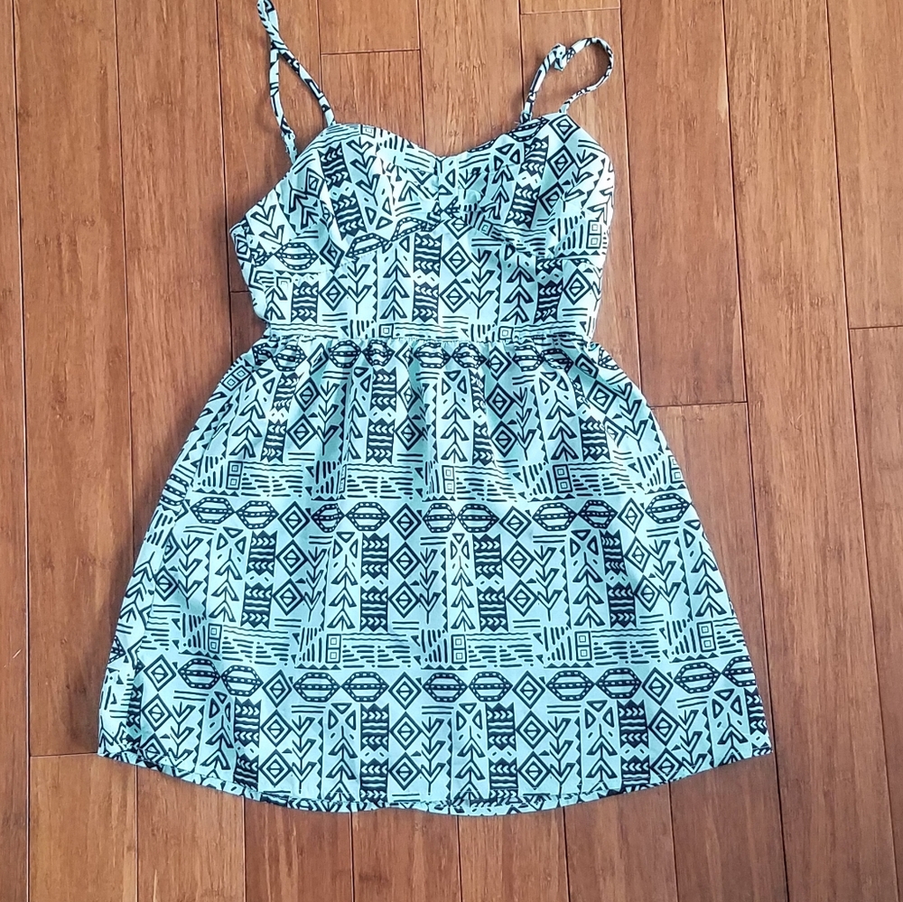 Mint/black tribal print dress